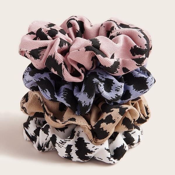 

4pcs Allover Print Scrunchies, Multicolor