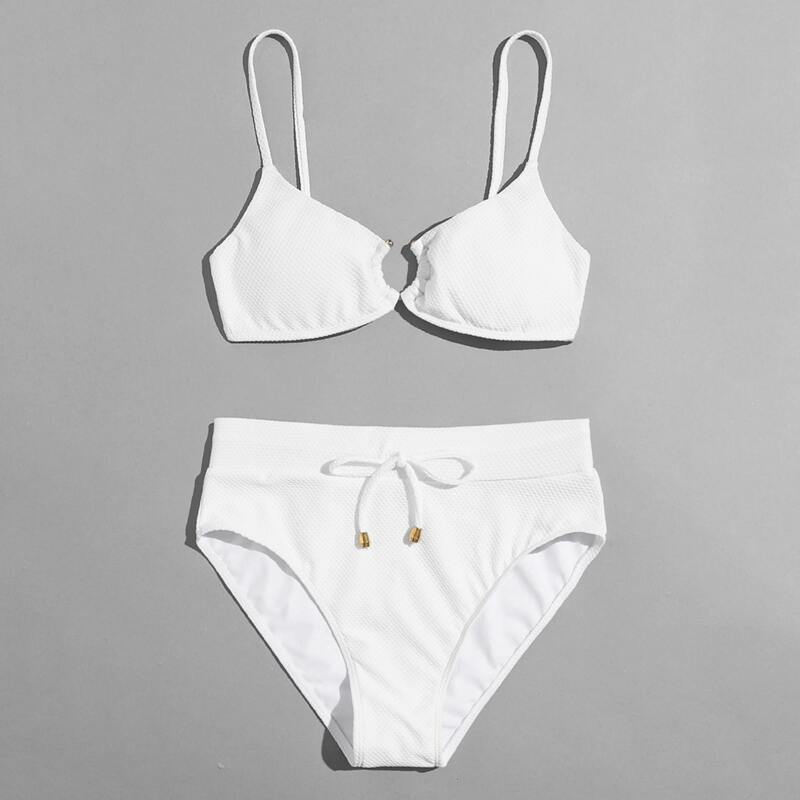 

Ring Decor High Waist Bikini Swimsuit, White