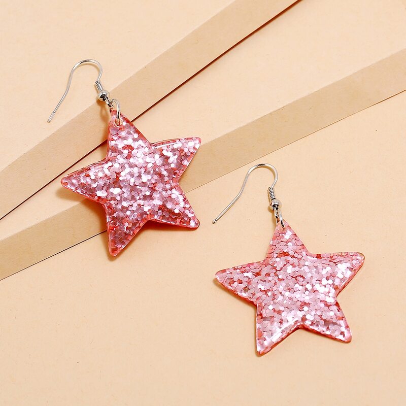 

Sequin Star Drop Earrings, Pink