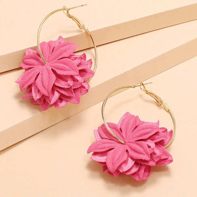 

Flower Hoop Earrings, Hot pink