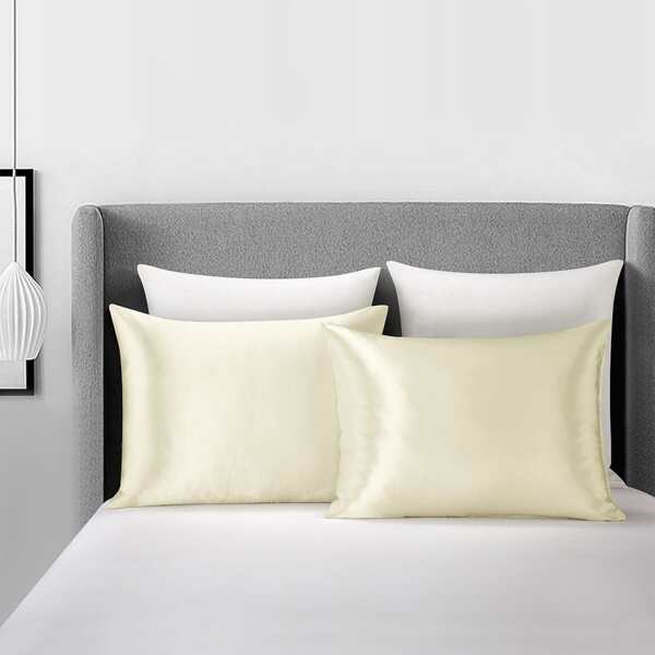 

1pair Plain Satin Pillowcase Without Filler, Beige