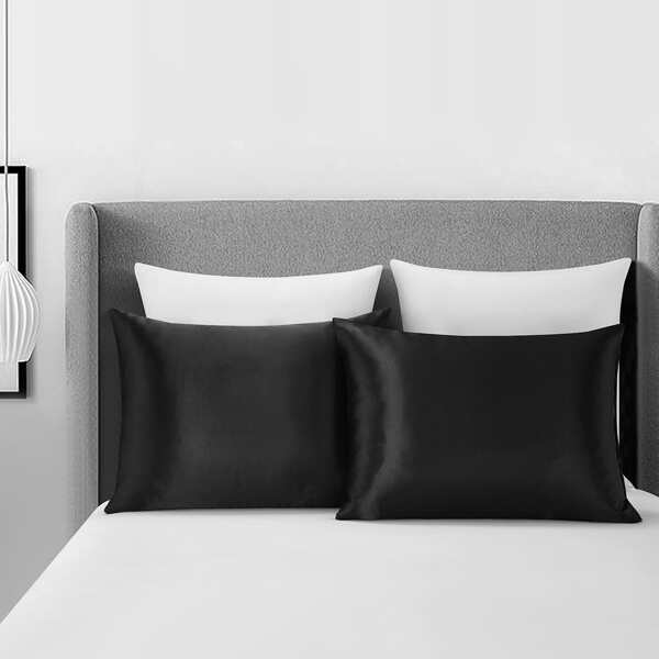 

1pair Plain Satin Pillowcase Without Filler, Black