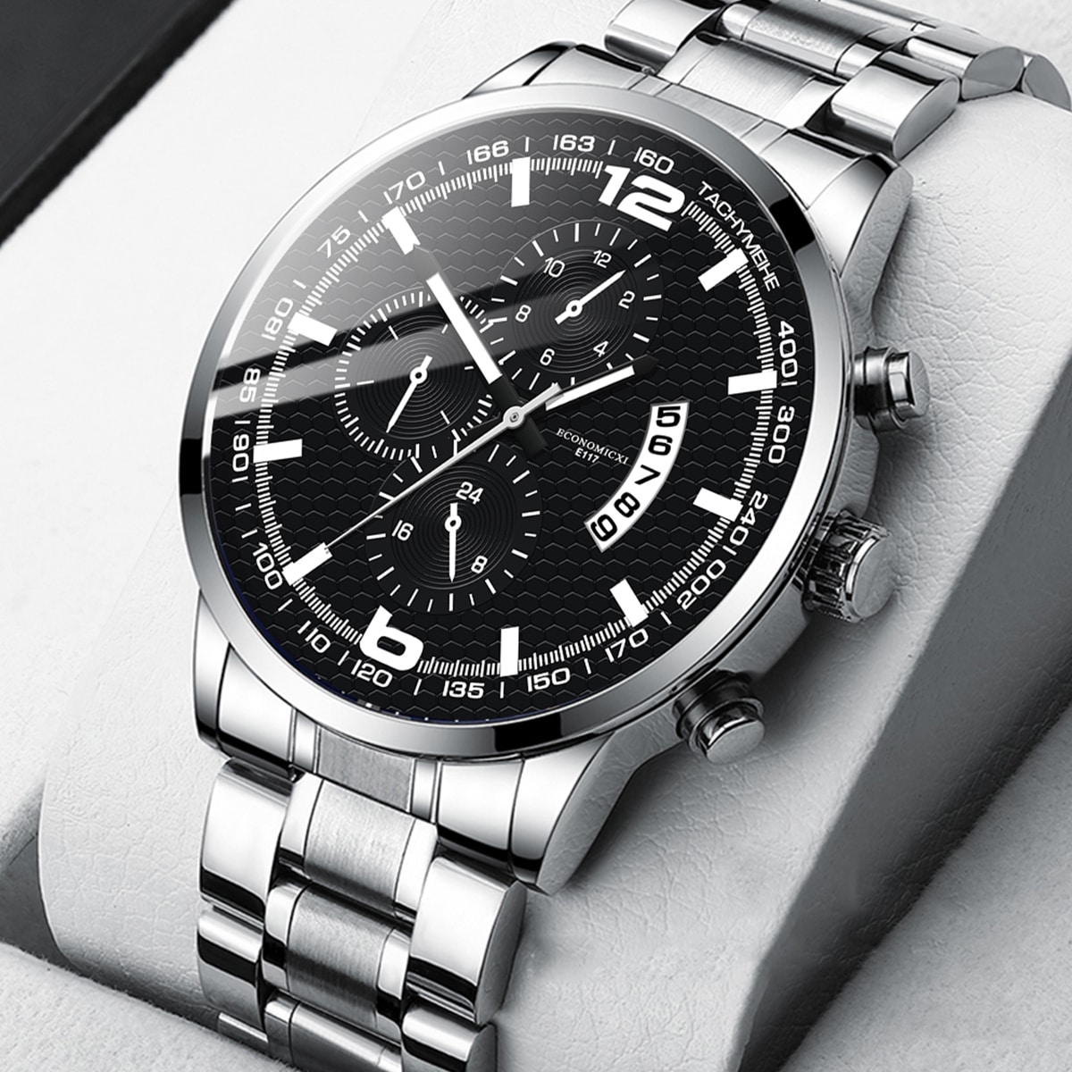 Image of 1pc Men Date Round Pointer Quartz Watch