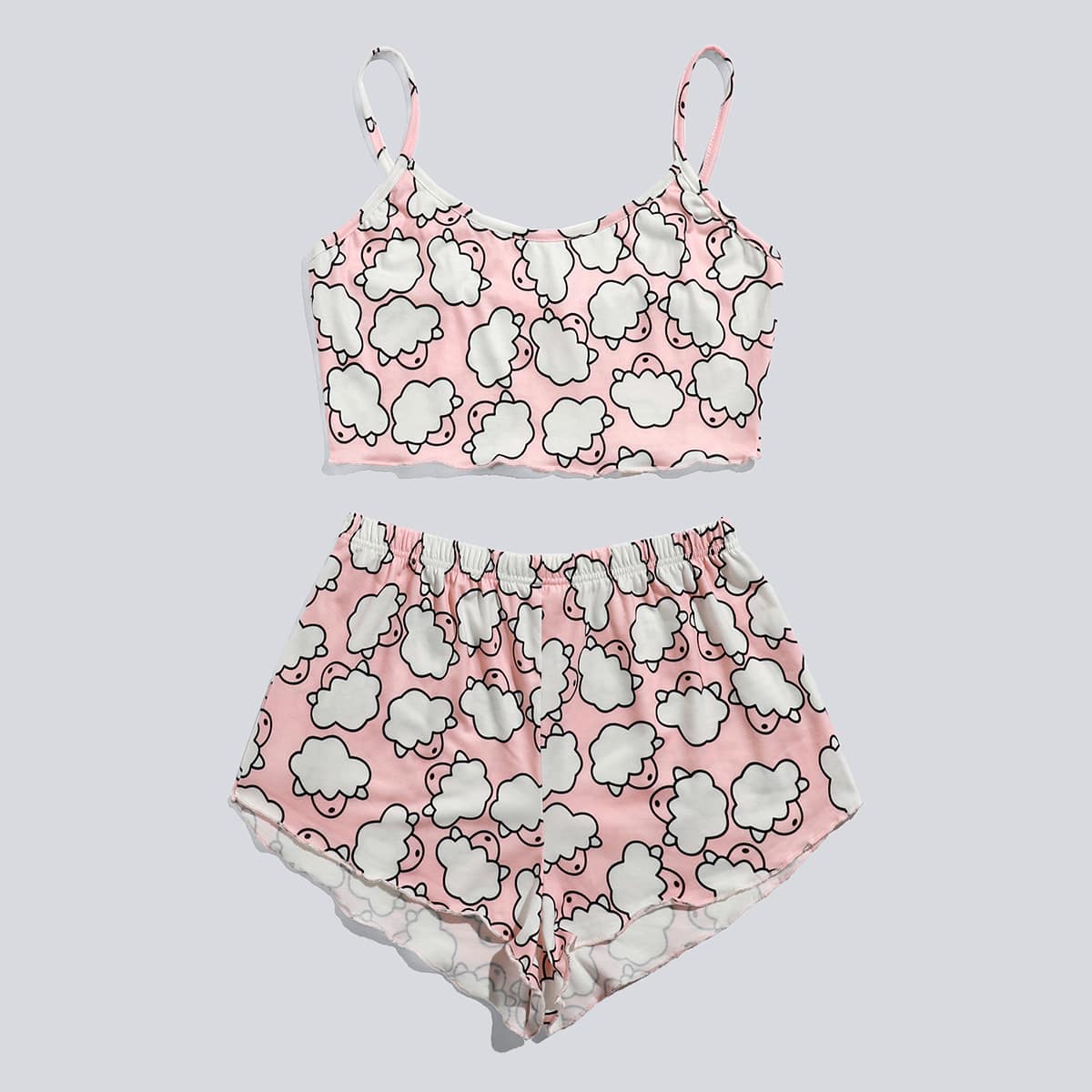 

Allover Sheep Print Cami PJ Set, Baby pink