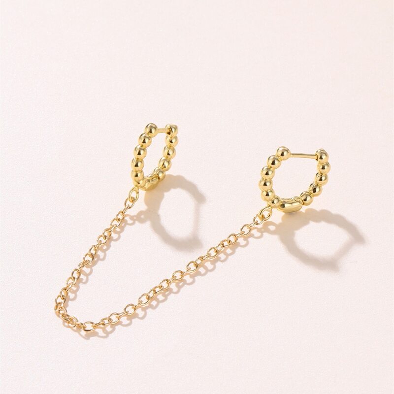 

1pc Chain Linked Huggie Hoop Earrings, Gold
