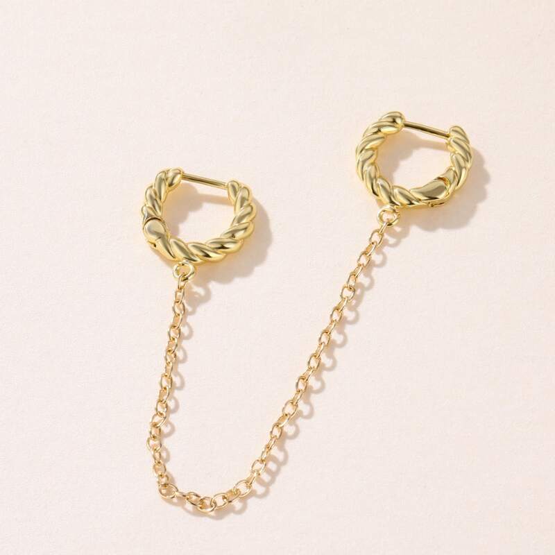 

1pc Chain Linked Huggie Hoop Earrings, Gold