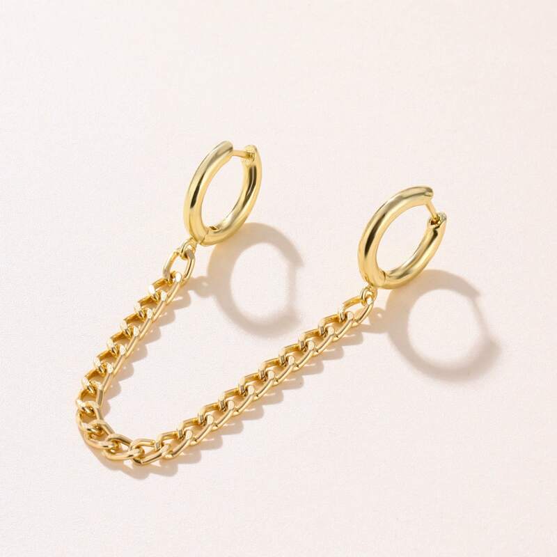 

1pc Chain Linked Huggie Hoop Earrings, Gold