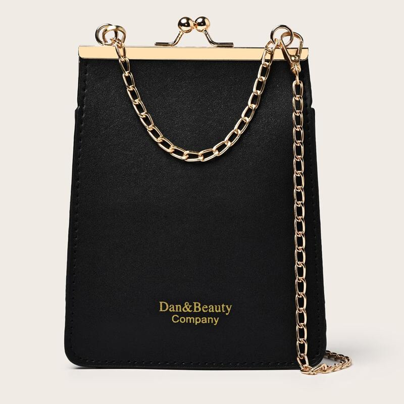 

Kiss Lock Chain Satchel Bag, Black