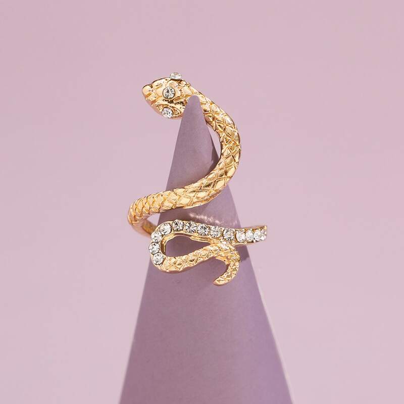 

Rhinestone Snake Design Ring, Gold