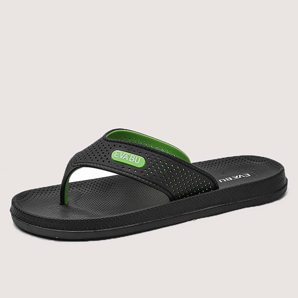 

Men Letter Patch Hollow Out Flip Flops, Black