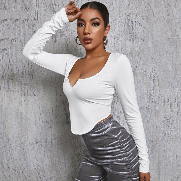 

Solid Notch Neck Tee, White