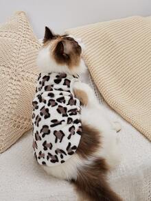 1pc Leopard Print Coral Velvet Vest For Cats, Suitable For Daily Use In Winter - Multicolor - View 2