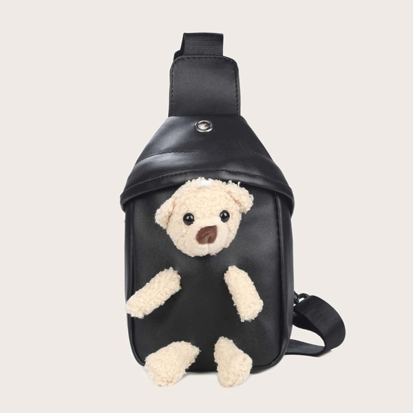 

Cartoon Bear Decor Sling Bag, Black