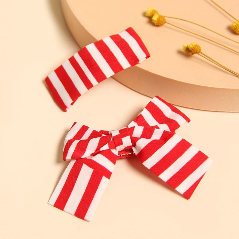 

2pcs Striped Pattern Hair Clip, Red and white