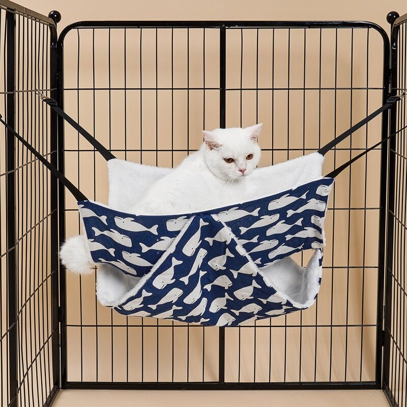 

Cartoon Whale Print Plush Cat Hanging Basket, Blue