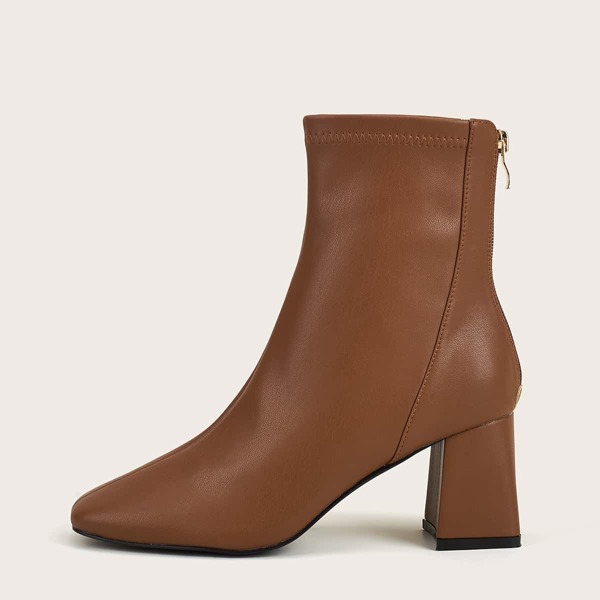 

Square Toe Chunky Heeled Boots, Brown