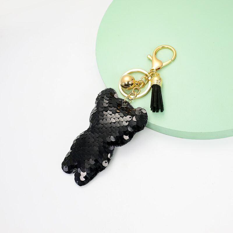 

Sequin Decor Cartoon Bear Charm Keychain, Black