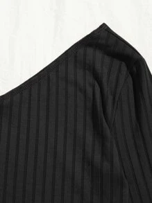SHEIN EZwear One Shoulder Ribbed Crop Top - Black - View 5