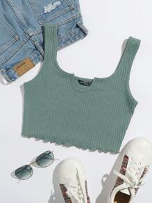 SHEIN EZwear Notched Neck Rib-knit Tank Top