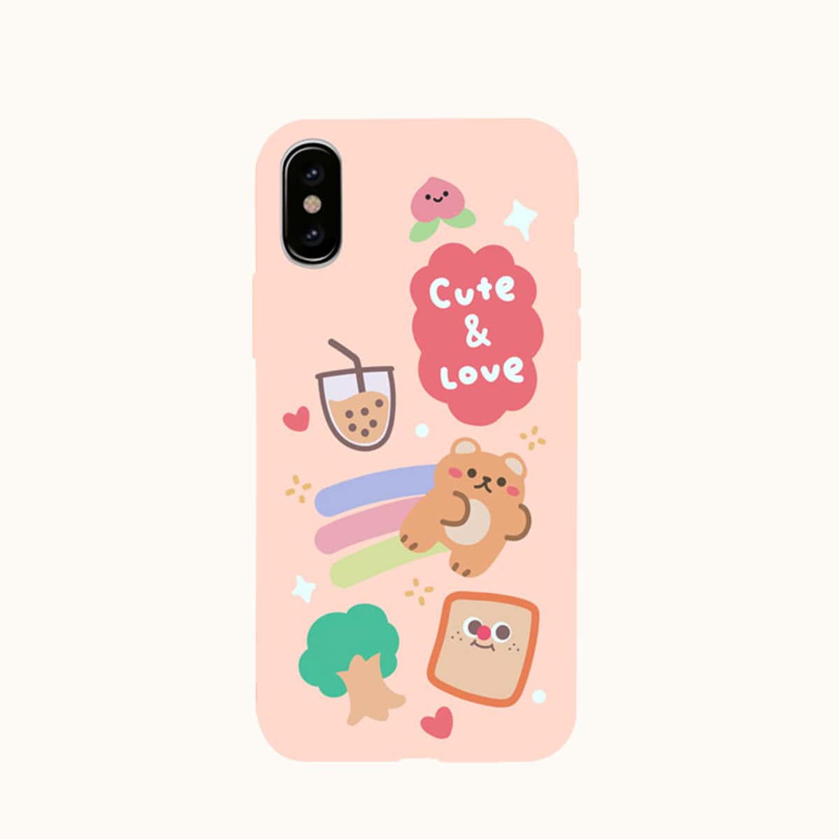 

Cartoon Bear iPhone Case, Baby pink