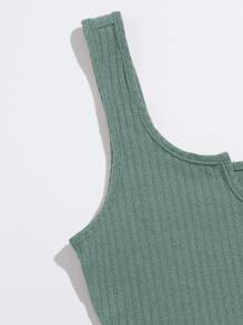 SHEIN EZwear Notched Neck Rib-knit Tank Top
