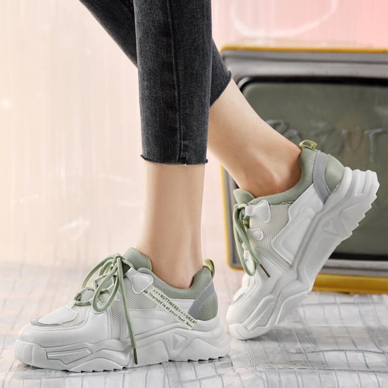 

Lace-up Mesh Chunky Sneakers, White