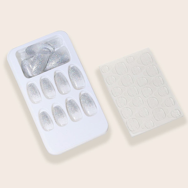 

24pcs Glitter Fake Nail & 1sheet Tape, Silver