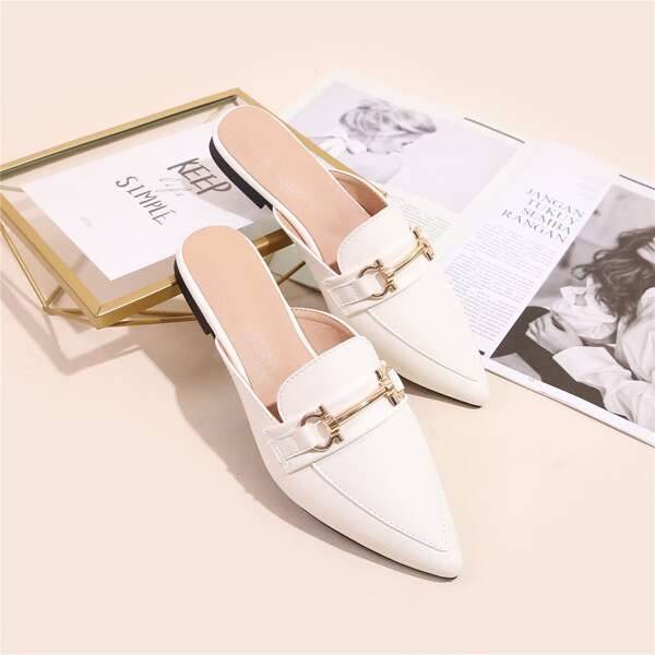 

Horsebit Decor Loafer Mules, White