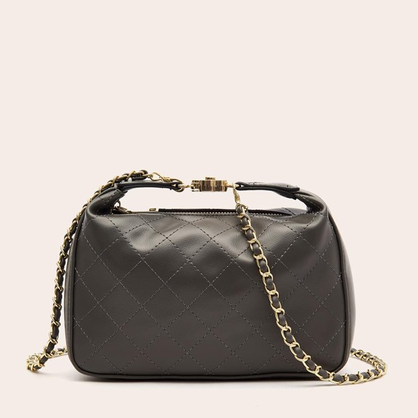 

Metal Lock Stitch Detail Satchel Bag, Dark grey