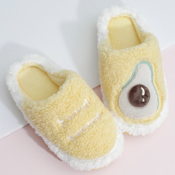 

Letter & Avocado Detail Mismatched Slippers, Yellow