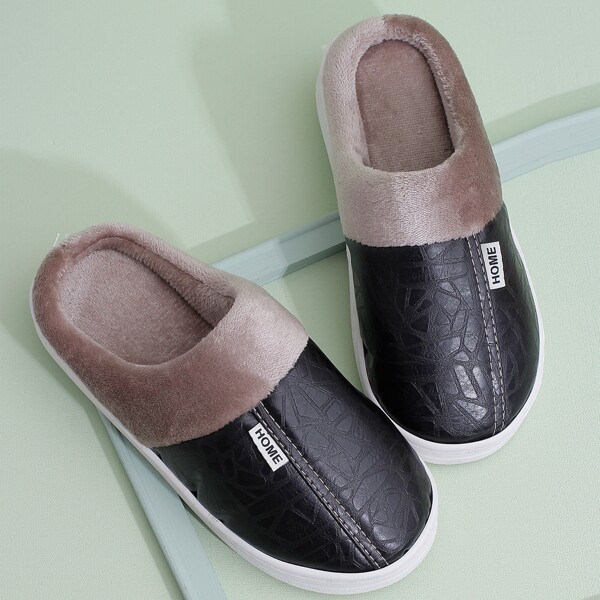 

Men Faux Fur Lined Slippers, Black