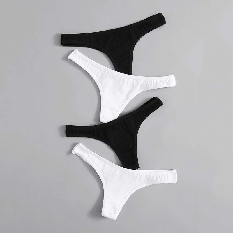 

4pack Simple Thong Set, Black and white