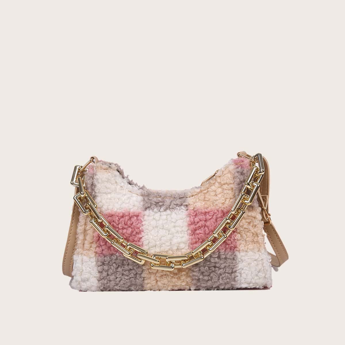 

Colorblock Plaid Satchel Bag, Multicolor