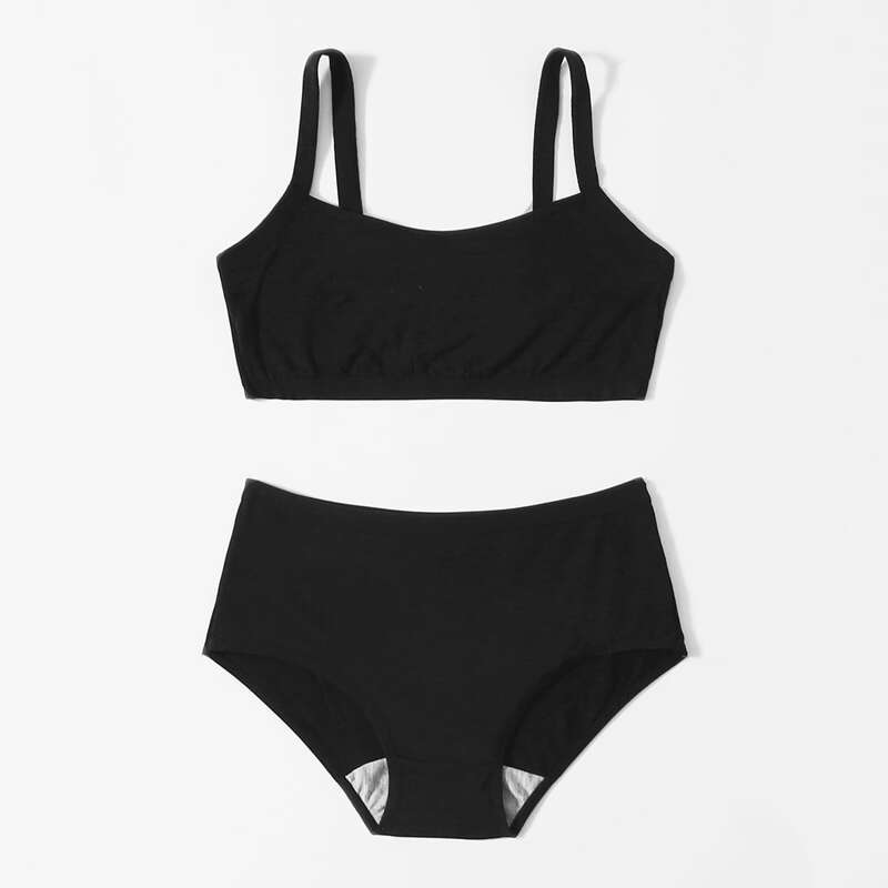 

Simple Solid Lingerie Set, Black