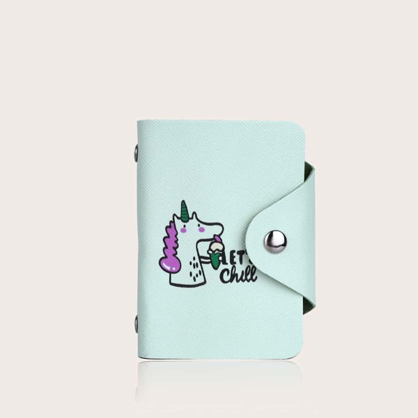 

Snap Button Unicorn Graphic Card Holder, Green