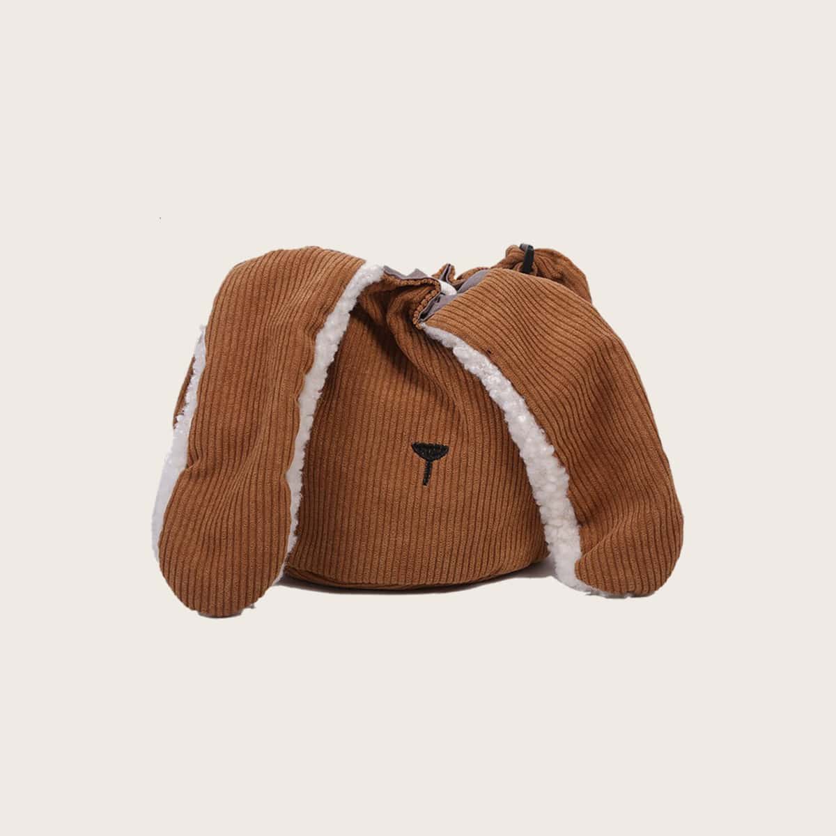 

Bunny Ear Corduroy Bucket Bag, Coffee brown