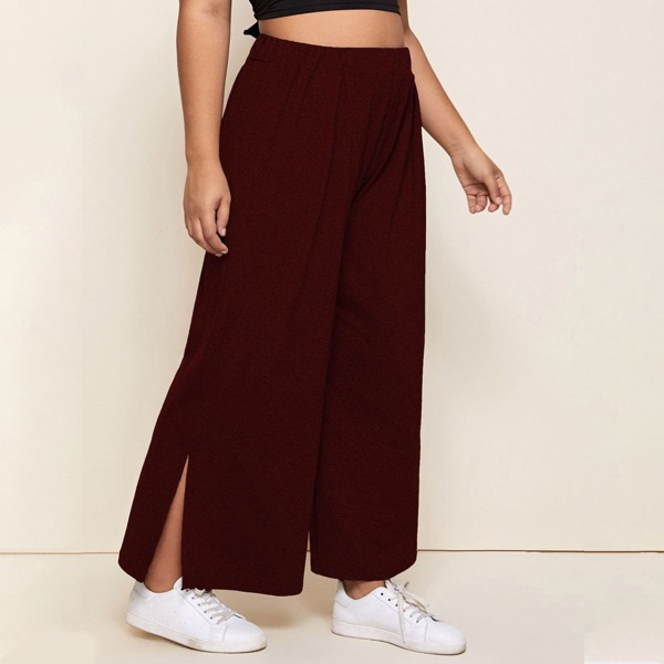 

Plus Split Side Wide Leg Pants, Maroon