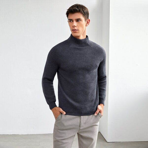 

Men Raglan Sleeve Solid Sweater, Dark grey