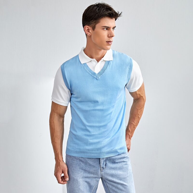 

Guys Solid Sweater Vest, Pastel baby blue
