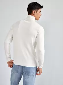 GENTILAND Men High Neck Textured Knit Jumper - White - View 2