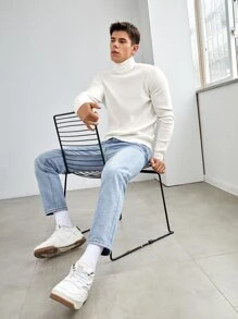 GENTILAND Men High Neck Textured Knit Jumper - White - View 3