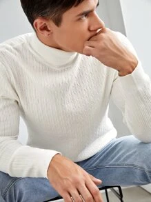GENTILAND Men High Neck Textured Knit Jumper - White - View 4