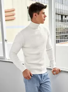 GENTILAND Men High Neck Textured Knit Jumper - White - View 5