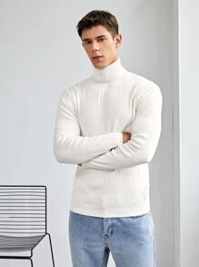 GENTILAND Men High Neck Textured Knit Jumper - White - View 6