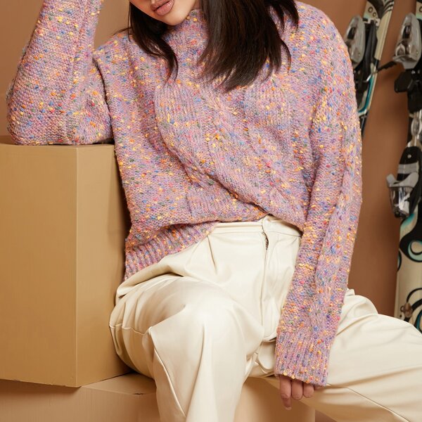 

Drop Shoulder Boucle Knit Sweater, Multicolor