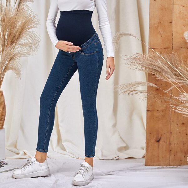 

Maternity Wide Waistband Skinny Jeans, Dark wash