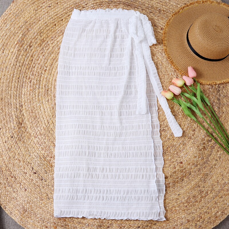 

Smocked Tie Side Cover Up, White