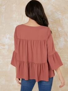 SHEIN Maternity Bell Sleeve Smock Top - Dusty Pink - View 2