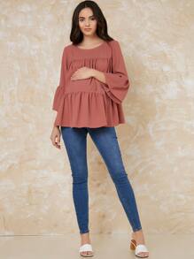 SHEIN Maternity Bell Sleeve Smock Top - Dusty Pink - View 5