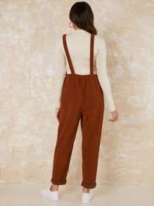 SHEIN Maternity Solid Cord Overalls Without Top - Brown - View 2